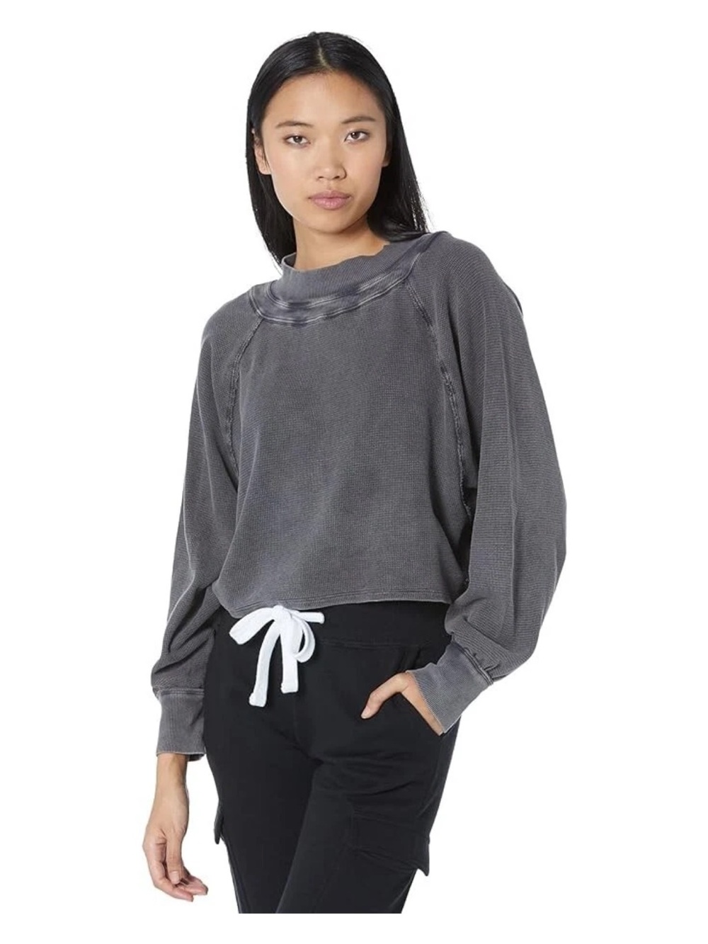 Free People Fun Times Turtle Thermal Pullover Gray M